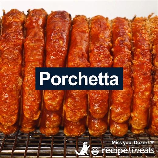 Porchetta is the final recipe I created under Dozer’s watchful eye, and he would be proud. It's an Italian pork roast with crazy crispy crackling all over, enclosing insanely juicy, seasoned meat. It holds a very special place in my heart ❤️ https://www.recipetineats.com/porchetta-recipe/ | RecipeTin
