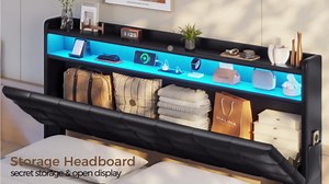 Amazon.com: ADORNEVE Lift Up Storage Queen Bed Frame with Type-C Charging Station& Hidden Storage Headboard, LED Lights Upholstered Platform Bed,Queen Bed with Hydraulic, No Box Spring Needed,Black : Home & Kitchen