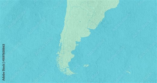 Beautiful zoom in of a green and blue Argentina map with most important cities and frontier lines