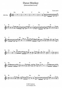 Dance Monkey (Intermediate Level, Alto Sax) (Tones And I) - Saxophone Sheet Music