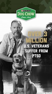 Over three million military veterans struggle with Post-Traumatic Stress Disorder (PTSD). Dog Chow is on a mission to help by connecting veterans with PTSD service dogs. Learn more. | Purina Dog Chow