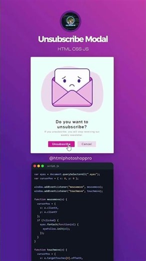Unsubscribe Modal – HTML CSS JS #viralvideo #coding #htmlcss #shorts #short #shortsfeed #viralvideo