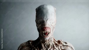 Scary, horror monster. Fear concept. Realistic 4K animation.