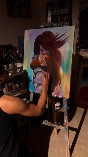 Romantic Acrylic Painting: Embrace of Love