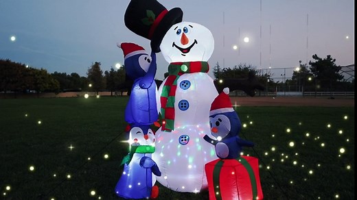 COMIN 5.6FT Christmas Inflatable Snowman and Penguins, Blow Up Yard Decorations with Colorful Rotating LED Lights for Christmas Indoor Outdoor Lawn Garden