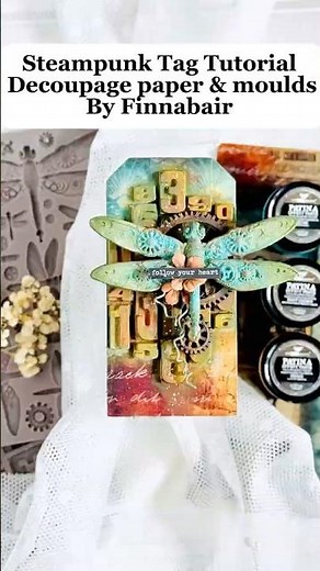 Steampunk Mixed Media Tag Tutorial |Dragonflies, Gears & Rust Effect Pastes #arttutorial #textures