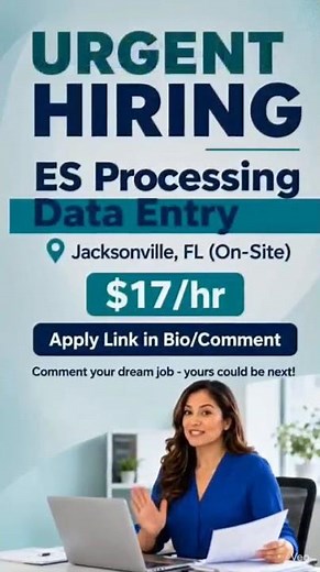 Urgent Hiring! 🚨 $17/hr Data Entry Job in Jacksonville, FL #shorts #jobsearch