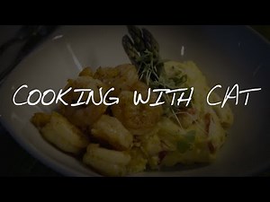 Blackened Shrimp with Lobster Grits and Asparagus Petite Salad - Cooking with Cat Video Series