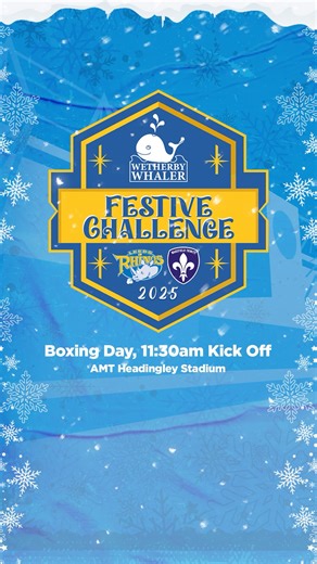 Just 3️⃣ weeks till the Wetherby Whaler Festive Challenge returns to AMT Headingley! From seeing our new signings in action to a whole host of Christmas fun planned – will you be heading home for Christmas? 🎅 Get your tickets now 🎫 Tickets.therhinos.co.uk | Leeds Rhinos