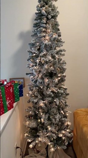 How Does a 7.5ft Slim Flocked Tree Fit HERE?! 😳✨ | Cozy Small Space Christmas Decor #holidaydecor