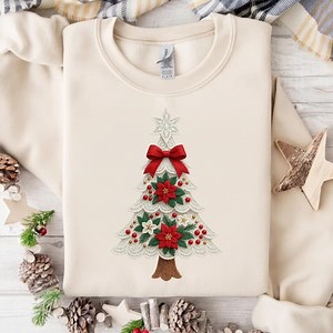 Embroidered Christmas Tree PNG, Lace Christmas Tree Clipart, Poinsettia Holiday Illustration, Transparent PNG, Xmas Decor - Etsy
