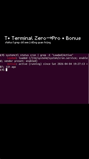 T• systemctl status cron | grep -E "Loaded|Active": chỉ xem 2 dòng quan trọng nhất | Bonus #ubuntu