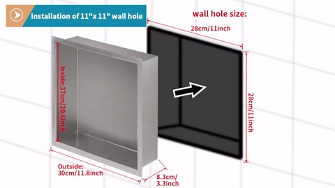 12"×12" Shower Niche Brushed Stainless Steel, Recessed Shower Caddy, Bathroom Shelf Insert Fits for 11"x11" Wall Hole Installation (Nickel)