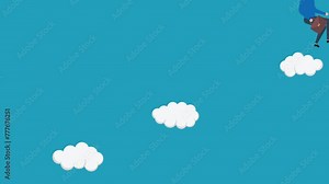 Character Animation to achieve Goals, Success, Progress, Success or Career Development. Concept of Entrepreneur Jumping on Clouds to Take on Challenges