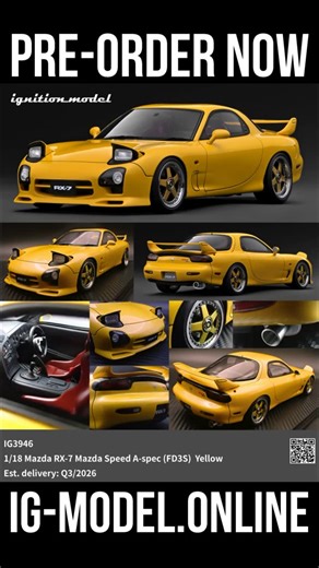 ignition model / JDM scale model car brand from Japan on Instagram: "The Mazda RX-7 Mazda Speed A-spec represents factory-backed tuning at its finest — blending legendary rotary performance with authentic Japanese motorsport heritage. 🔥 1/18 scale is now available for pre-order! 🔥 IG3946 1/18 Mazda RX-7 Mazda Speed A-spec (FD3S)Yellow 👉 https://ig-model.online/products/ig3946 #ignitionmodel #igmodel #118scale #Mazda #MazdaRX7 #RX7 #FD3S #MazdaSpeed #RotaryEngine #RotaryPower #JDM #JDMCulture 