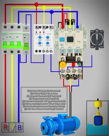 3 Phase Water Pump Timer Control Wiring | Float Switch + Contactor Connection