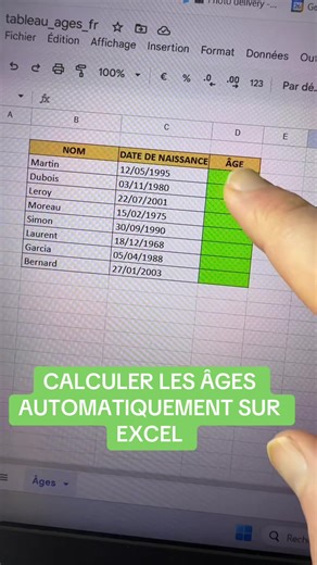Commente « FORMATION » pour d’autres tips comme ça sur Excel ! Voici un tutoriel pour apprendre à trouver les âges à partir de la date de naissance sur Excel avec la fonction DATEDIF! #excel #exceltips #exceltricks #astuces #viralvideos
