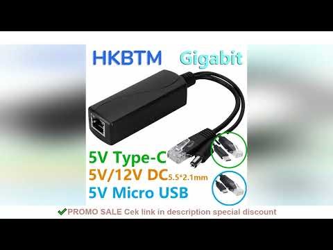 HKBTM Gigabit PoE Splitter Micro USB/Type-C/DC Power over Ethernet for IP Camera/Raspberry PI/sensec