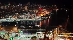 Download Vancouver, Canada - September 9, 2023. Aerial view of Port of Vancouver at night