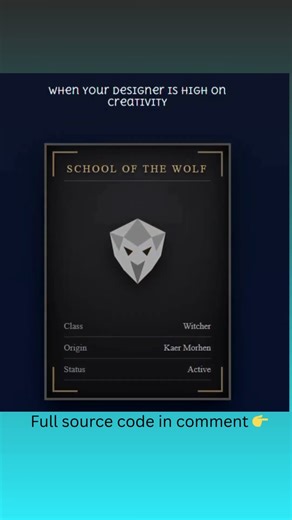 Wolf Theme Profile Card 🐺 | HTML & CSS Only | Fun With Code #Shorts