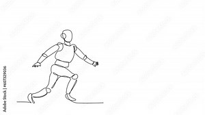 Animated self drawing of continuous line draw robot chasing laptop computer. Deadline and task. Modern robotic artificial intelligence. Electronic technology industry. Full length one line animation