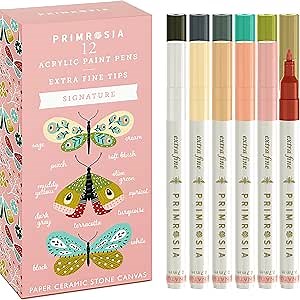 Primrosia 12 Signature Acrylic Paint Pens – Extra Fine Tip Markers Set. Art Supplies for Paper, Crafting, Glass, Canvas, Rock Painting, Card Making, Coloring and DIY