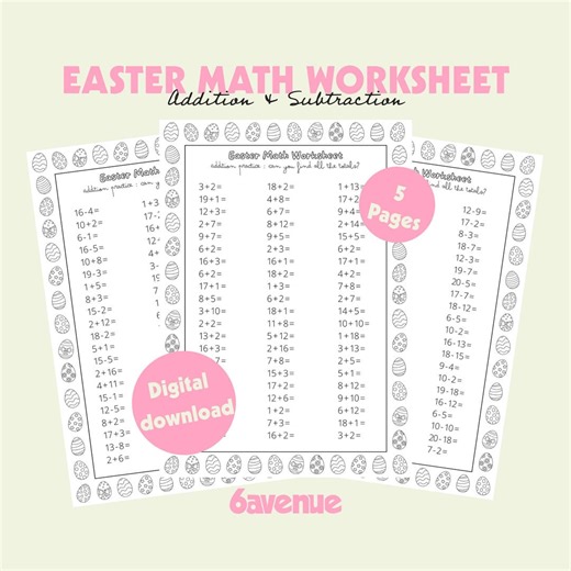 Pack 5 Easter Math Worksheets | Calcul De Pâques à Imprimer | Addition & Subtraction to 20 | Maths Practice | PDF Instant Download - Etsy