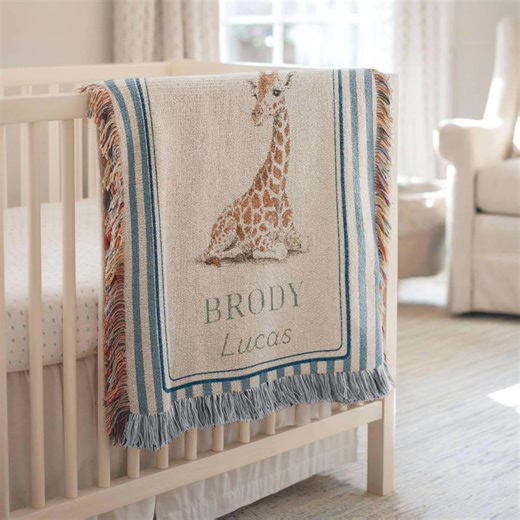 Personalized Woven Giraffe Baby Blanket Vintage Giraffe Blanket Custom Safari Nursery Blanket Newborn Custom Name Blanket Crib Bedding - Etsy