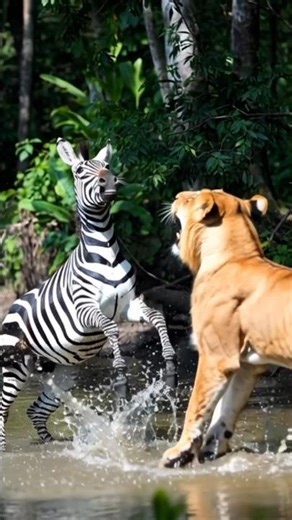 “Lion vs Zebra — Jungle River Ambush | Cinematic Wildlife Attack Scene”