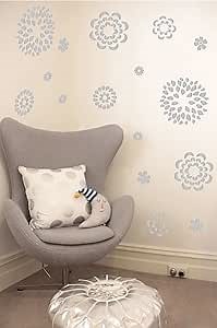 The Decal Guru Flower Pattern Wall Decal with Removable DIY Vinyl Sticker Girls Room Art Home Decor Graphic Transfer, 38" x 48", Silver