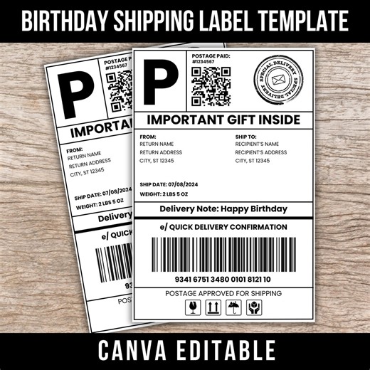Custom Shipping Label Template, Editable Personalized Fake Mail Gift Box Sticker, DIY Gag Gift - Etsy