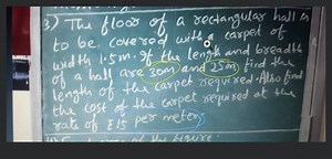 3) The floor of a rectangular hall is to be covered with a carp... | Filo