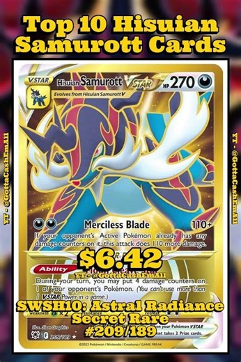 Top 10 RAREST Hisuian Samurott Pokémon Cards Ever! 🔥 (Hidden Gems You Can’t Miss) 🐚💎 #pokemon #top10