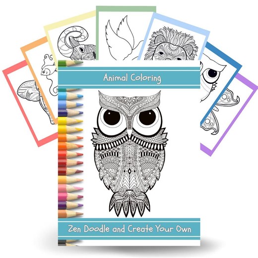 Zen Doodle Animal Coloring Pages - Etsy