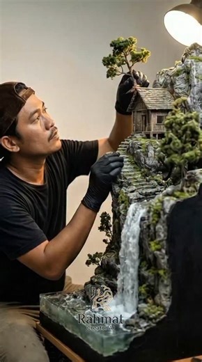Rahmat Hidayat on Instagram: "Miniatur diorama rumah di tebing dengan air terjun yang indah #miniature #diorama #ai"