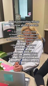A few things to know about cancer! 👩‍⚕️🩺⬇️ ⁃ Cancer cells can revert to healthy cells when placed in a normal tissue environment. Researchers have found that restoring specific external signals, like contact with a structured matrix or healthy tissue, can cause cancer cells to stop dividing, reorganize, and behave like normal cells, despite having cancer-associated mutations. So, even heavily mutated cells can potentially be guided back to a non-malignant state under the right conditions. Canc