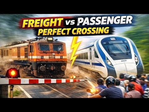 PERFECT CROSSING! Freight Train Meets Passenger Express”🚂🚂🚂