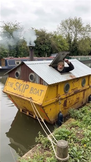 A house boat made from a skip #canal #boat #narrowboat #british #canalboat