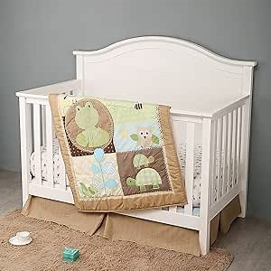 3 PCs Brown Frog Bee Garden Theme Nursery Crib Bedding Set 1 Quilt 1 Fitted Sheet 1 Diaper Storage Bag Baby Boy Cot Bedding Set