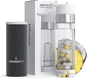 Infusion Pro Fruit Infuser Water Bottle with Straw Lid 24 oz : Flip-Up Straw : Insulated Sleeve & Fruit Infusion Water eBook : Bottom Loading Infuser for More Flavor - Cloud