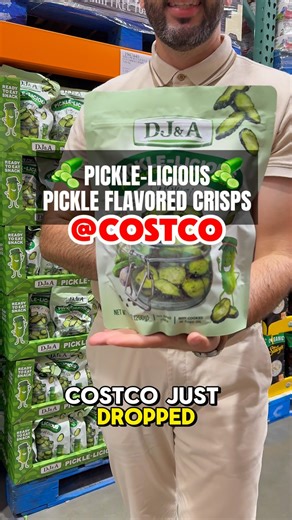 9.5K views · 1.6K reactions | Costco just added DJ&A Pickle-Licious Cucumber Crisps to the snack aisle, and they’re tangy, crunchy, and totally addictive. Vegan, plant-based, and made without artificial colors or preservatives. Share this with a pickle lover! #costco #djafoods #picklecrisps #plantbasedsnacks #costcosnacks #veganfinds #costcobuys | Costco Wonders | Facebook