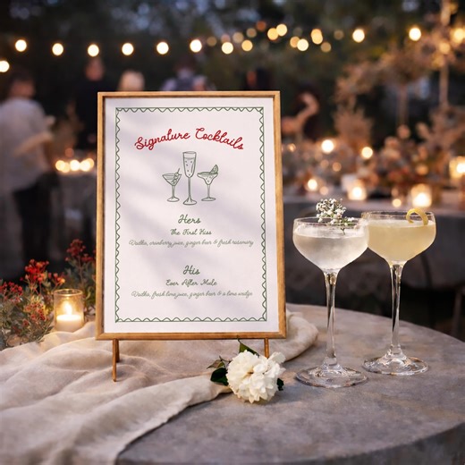 Hand Drawn Signature Drinks Card Canva Template | Whimsical Handwritten Wedding Cocktail Menu | Editable DIY Reception Drink Card (bd003) - Etsy