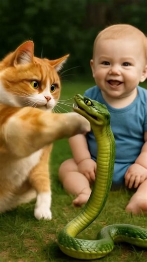 Hero Cat Saves Baby from Deadly Snake Attack in Garden | Brave Cat Story