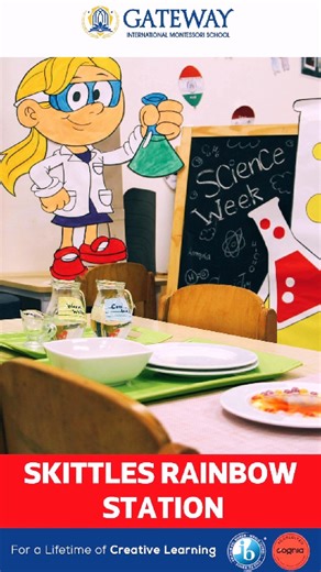 1K views | Science meets magic at our skittles rainbow station.!  During science week students explored the concept of diffusion, watching colors spread and form a beautiful rainbow..  Learning has never been this sweet. #ScienceCompetition #experiment #students #scienceweek #AdmissionsOpen | Gateway International Montessori School | Facebook