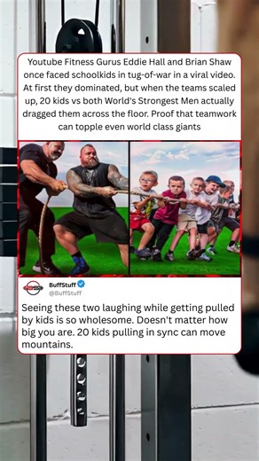 Youtube Fitness Gurus Eddie Hall and Brian Shaw once faced schoolkids in tug-of-war in a viral video
