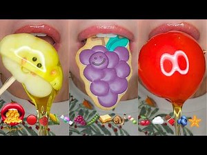 Satisfying ASMR Eating Sounds Emoji Food Challenge Jello Jelly Wax Candy