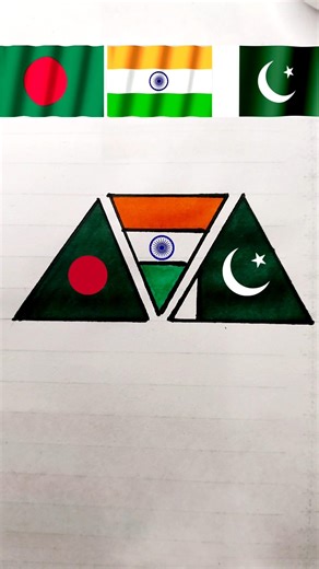 India Bangladesh Pakistan Triangle Art 🇮🇳🇧🇩🇵🇰 | Creative Flag Drawing