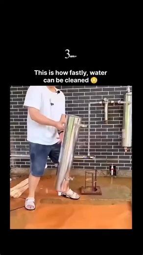 3am____friendd on Instagram: "This video demonstrates just how quickly water can be cleaned using a simple yet powerful filtration setup, and it’s honestly fascinating to watch. At the start, the water appears muddy and heavily contaminated, representing the kind of water often found after floods, construction runoff, or in areas without proper sanitation. As the process begins, the system channels the dirty water through a tall metallic filter unit, where pressure and layered filtration do the