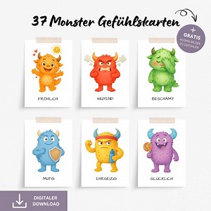 Monster Gefühlskarten Kinder Emotionen lernen, Karten Gefühle Kinder Montessori Lernkarten Download Emotionskarten Kinder zum Ausdrucken PDF - Etsy.de