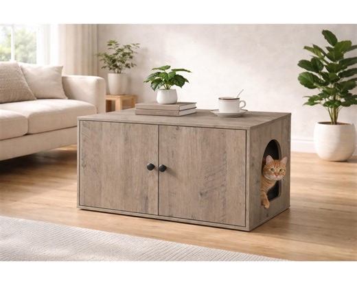 Hidden Cat Litter Box Furniture Cabinet, Side Entry Wooden Washroom Bench - Etsy